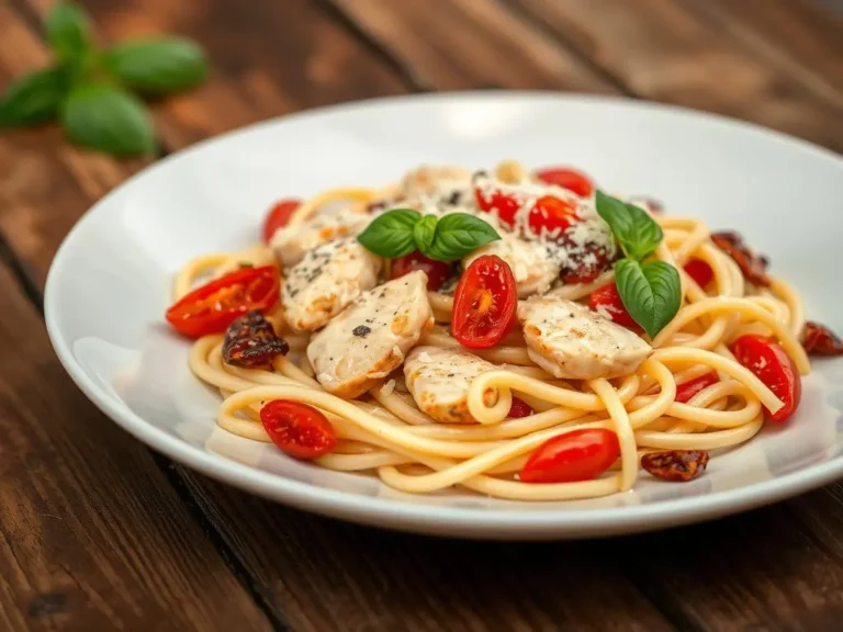 Creamy Marry Me Chicken Pasta with sun-dried tomatoes and parmesan, served in a white bowl.