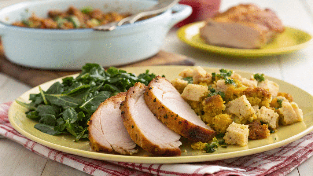 Sliced Cajun turkey with stuffing