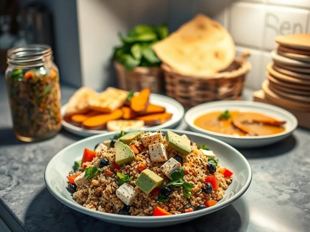 Hearty high-protein steak and bean salad topped with fresh herbs and a drizzle of olive oil.