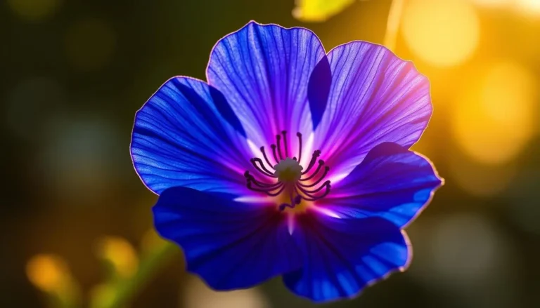 Vibrant blue butterfly pea flower tea in a glass cup, showcasing its natural color-changing properties.