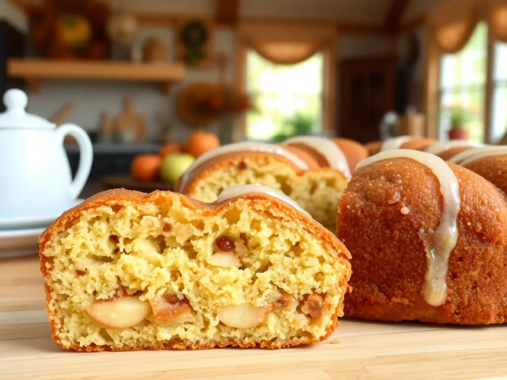 Gluten-free almond flour apple cake with a golden crust, dusted with powdered sugar.