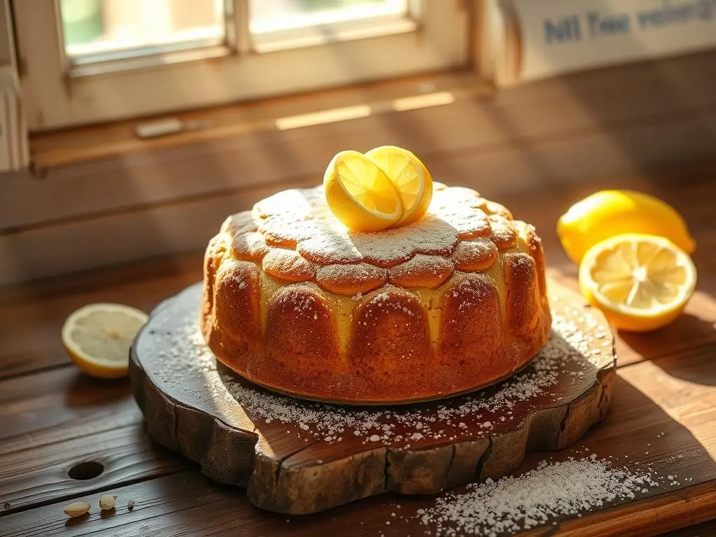 Delicious homemade apple cake made with almond flour, garnished with fresh apple slices and nuts.