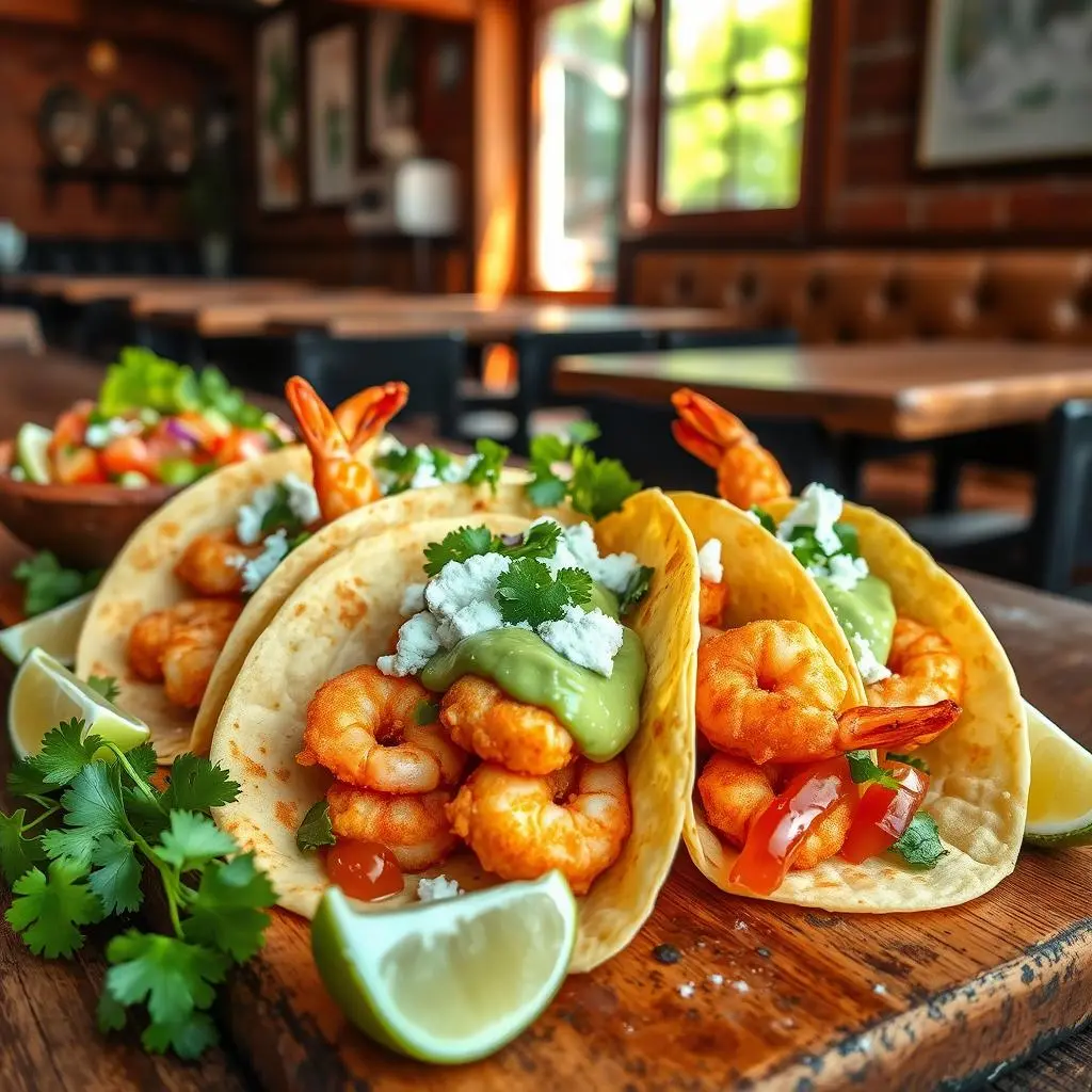 Delicious Baja shrimp tacos with crispy shrimp, fresh slaw, and creamy sauce in warm tortillas.