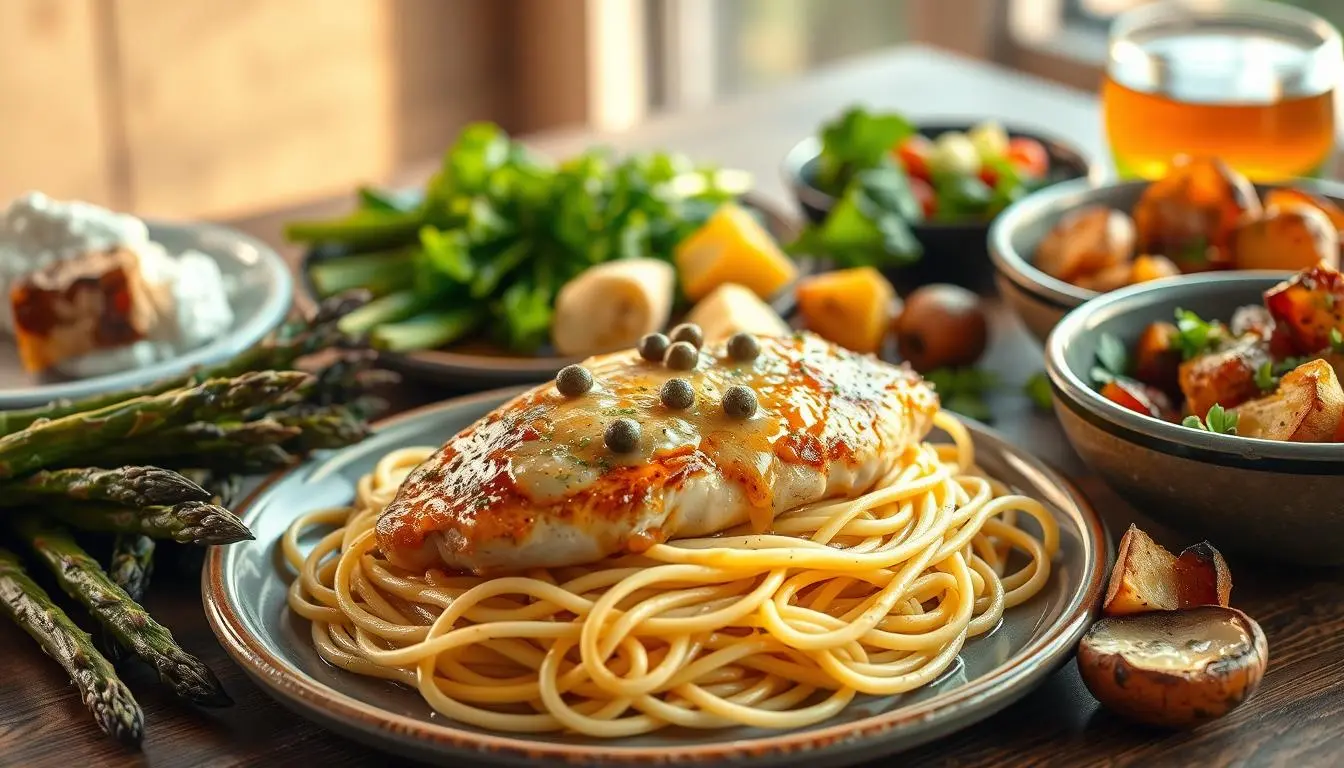 Crispy roasted asparagus with lemon and parmesan, the perfect side dish for chicken piccata.