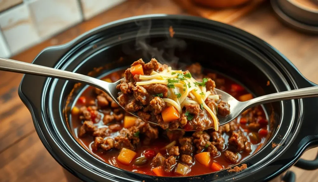 Hearty crock pot taco meat made with seasoned ground beef, ready for tacos, burritos, or salads.