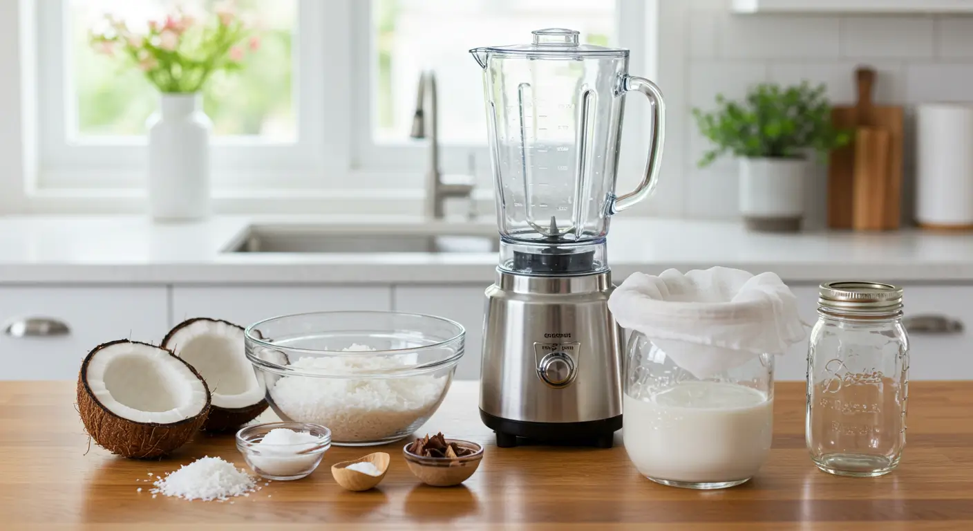 Step-by-step how to make coconut milk using fresh coconut and a blender