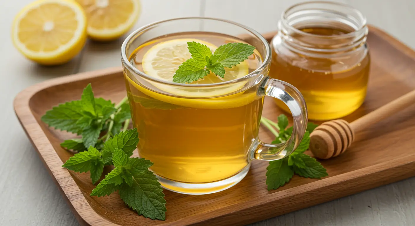 Refreshing lemon balm for weight loss recipe brewed as herbal tea with lemon slices