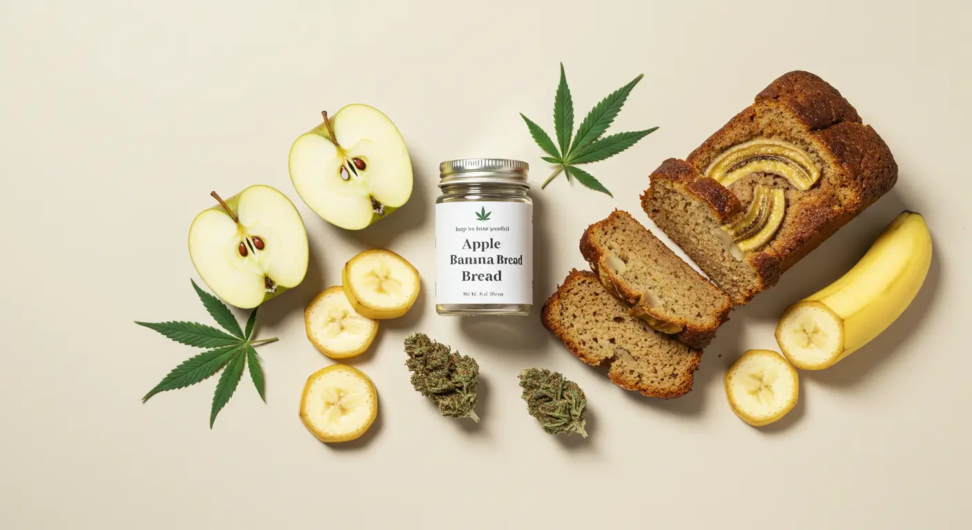 Apple Banana Bread Strain-infused loaf with golden crust and soft, moist interior