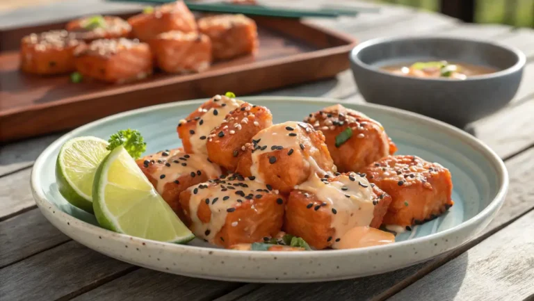 Bang Bang Salmon Bites crispy spicy bites with sauce