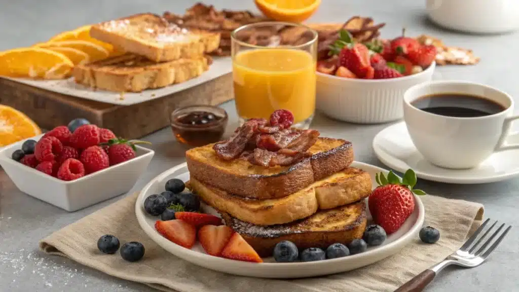 Sourdough French toast casserole with brunch sides