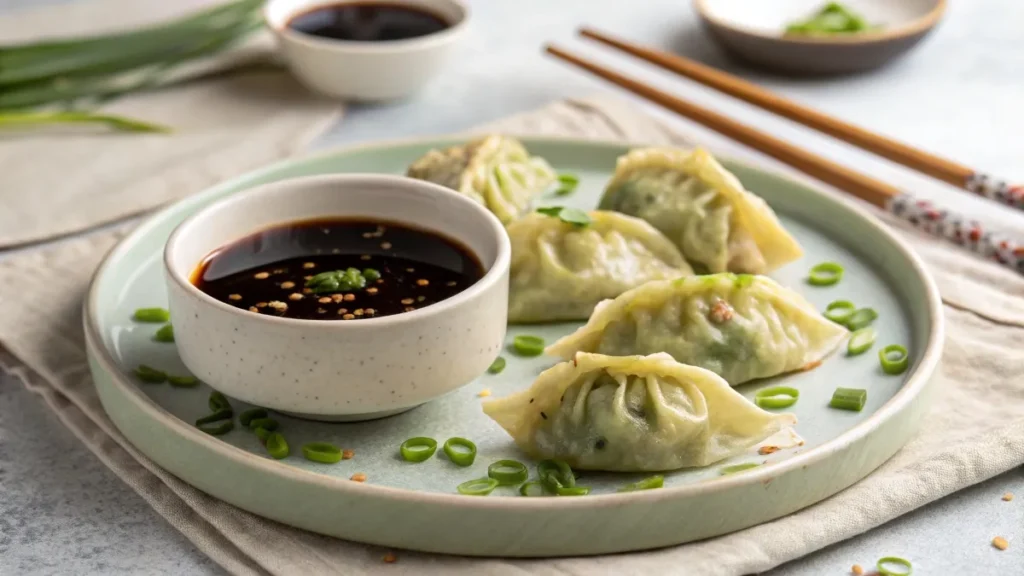 edamame dumpling recipe served with soy sauce