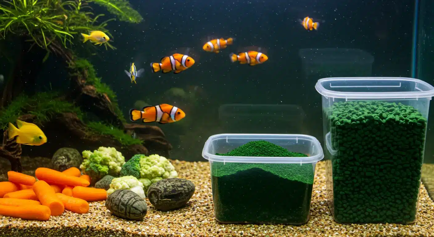 Homemade easy aquarium fish food recipes using fresh vegetables and gelatin molds