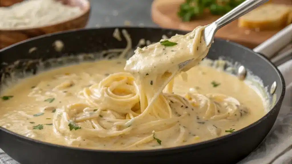 gluten free Alfredo sauce creamy texture in pan