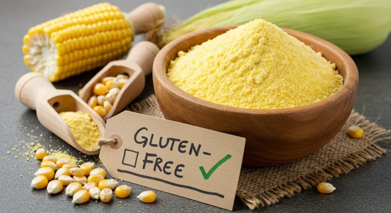 Is cornmeal flour gluten-free? Close-up of gluten-free label on a cornmeal flour package