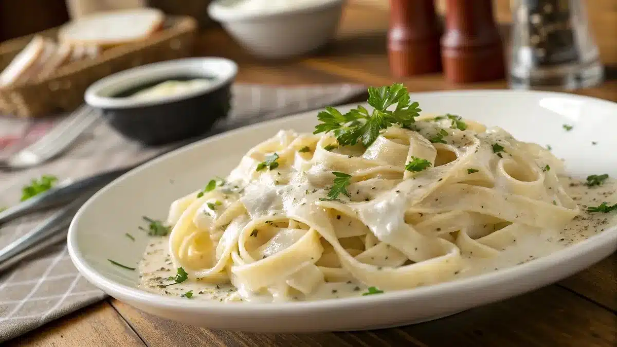 gluten free fettuccine Alfredo creamy pasta on plate