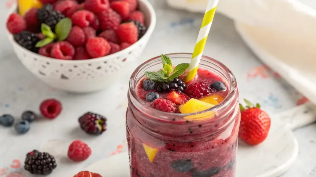 frozen drinks mixed berry smoothie mason jar