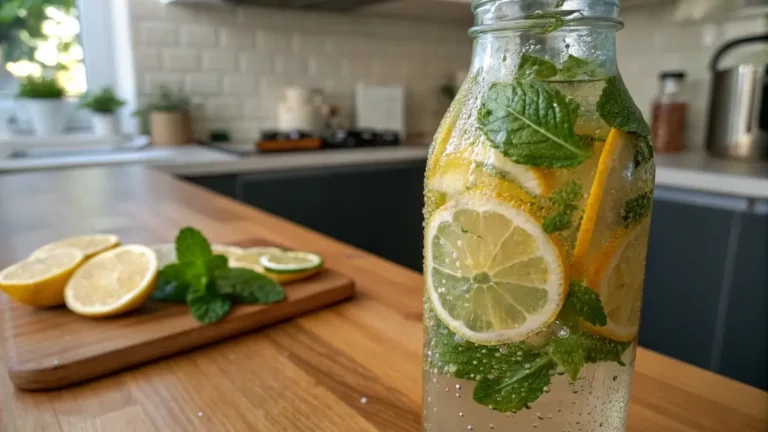 homemade energy drink recipe with citrus and mint