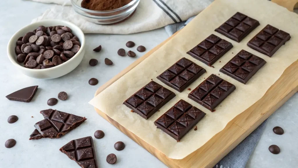 homemade keto dark chocolate chips on parchment