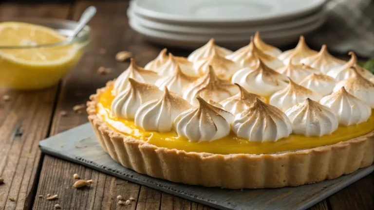 jello lemon meringue pie with fluffy golden meringue and glossy filling