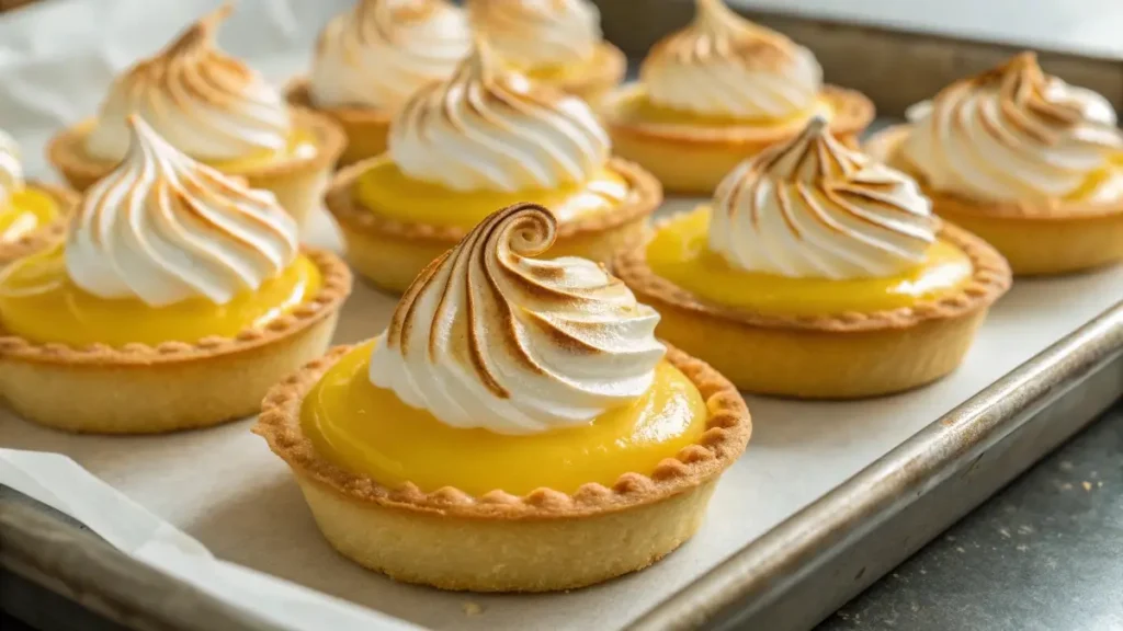 mini jello lemon meringue pies with golden meringue peaks