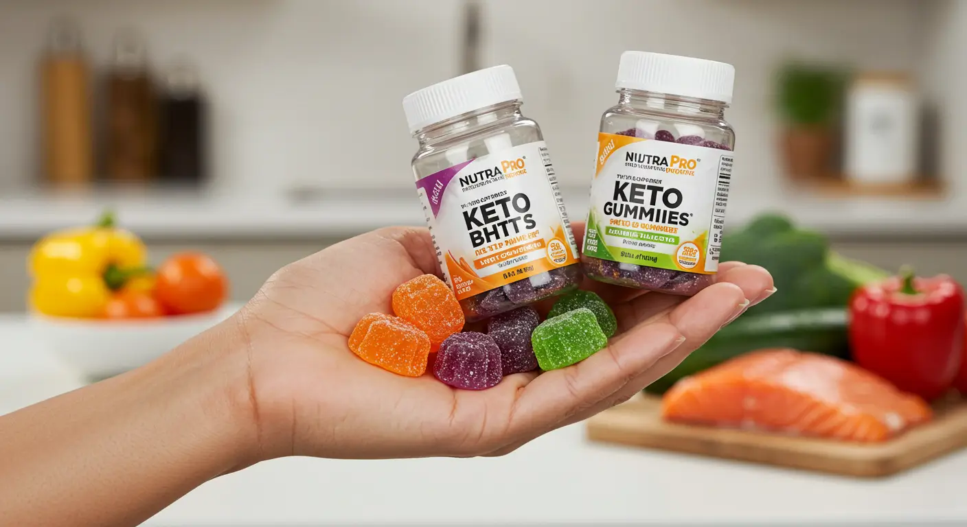 colorful nutra pro keto bhb gummies in hand