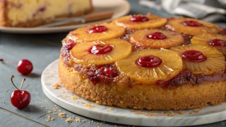 pineapple upside down cake with cake mix fresh from oven