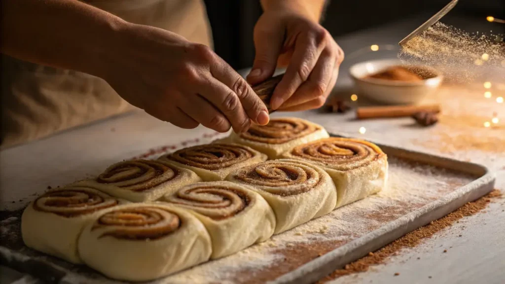 preparing cinnamon pull apart bread dough