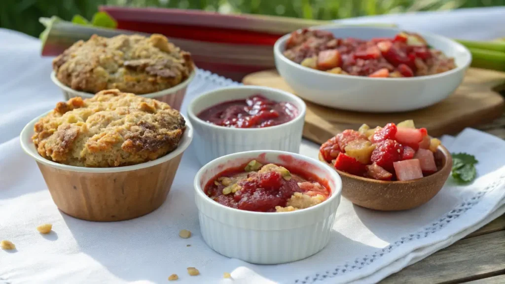 rhubarb crisp, jam, and muffins using frozen rhubarb