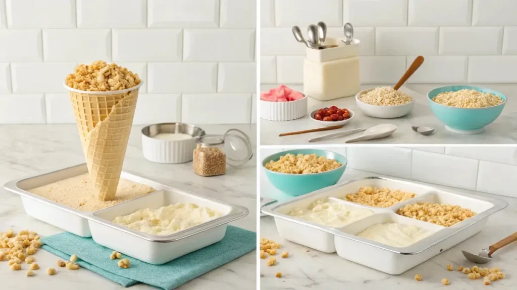 folding rice krispies into ice cream base