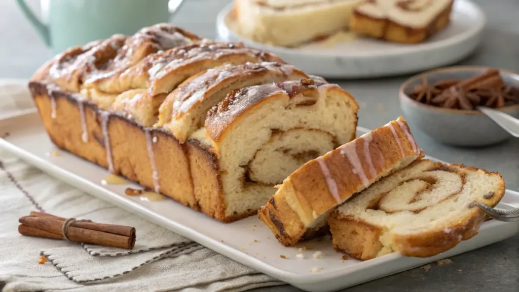 serving cinnamon pull apart bread with glaze