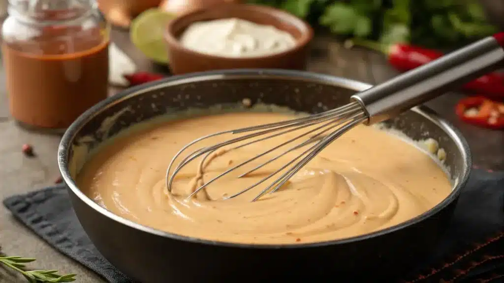Sour cream enchilada sauce recipe being whisked