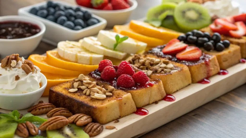 Sourdough French toast with a variety of toppings