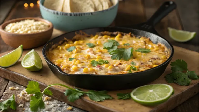 street corn dip baked with cheese and cilantro