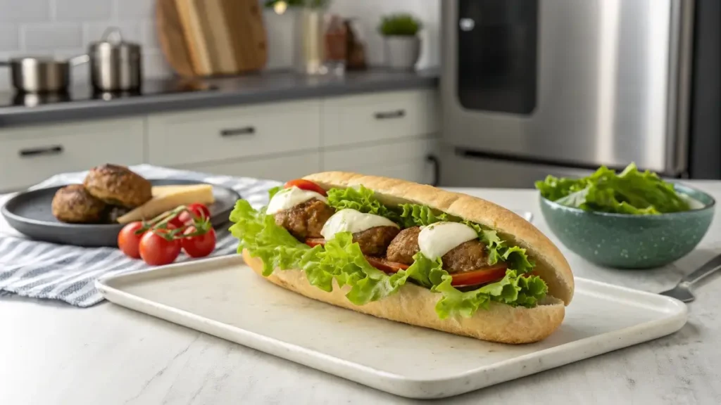 Low-carb lettuce-wrapped turkey meatball sub