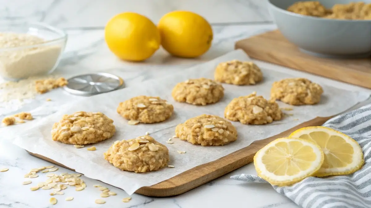 lemon oatmeal no bake cookies on kitchen counter