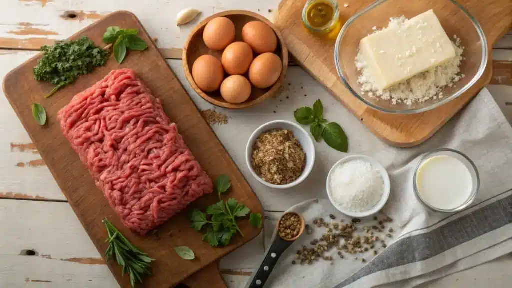 Ingredients for meatloaf braciole recipe on counter