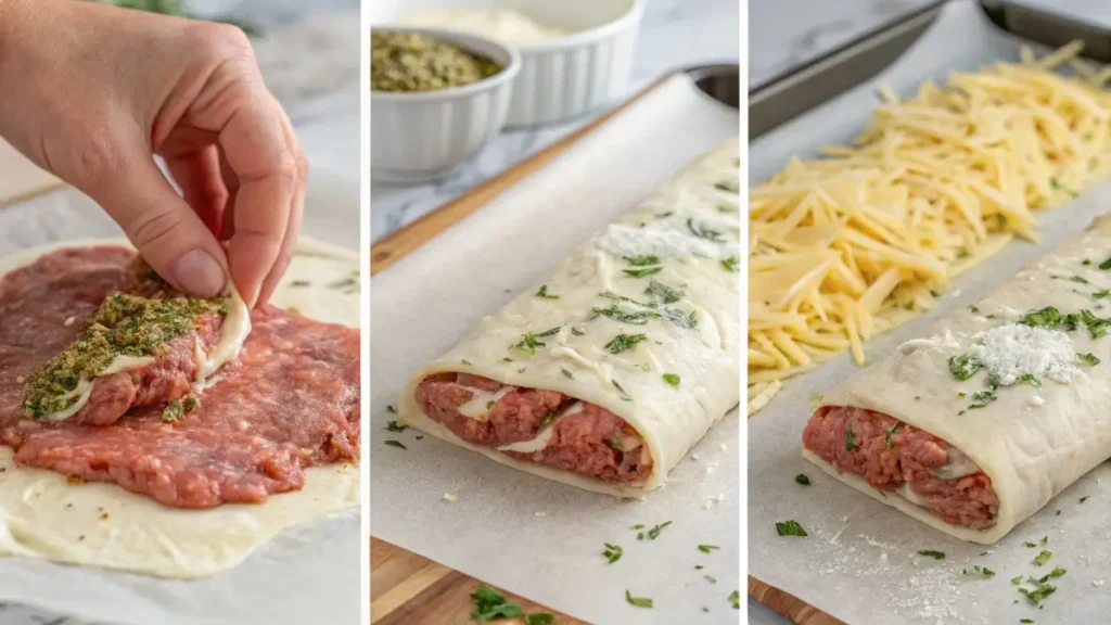 Rolling meatloaf braciole with cheese filling