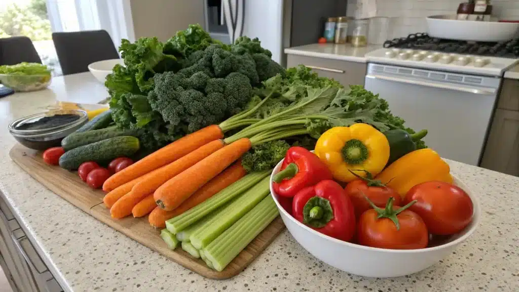Fresh vegetables for 10 vegetable soup recipe