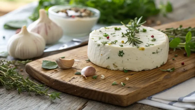 Creamy garlic and herb Boursin cheese ready to serve.