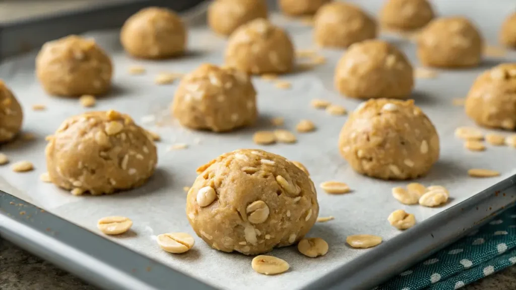 Oatmeal peanut butter cookie dough ready to bake
