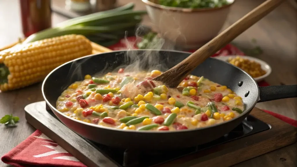 creamy succotash recipe cooking stovetop skillet
