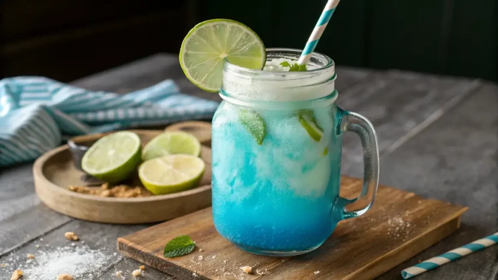 Dirty Baja Blast dirty soda recipe in a mason jar