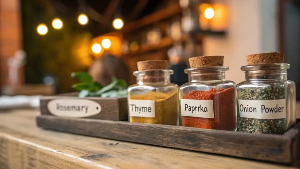 fresh pot roast spices in glass jars