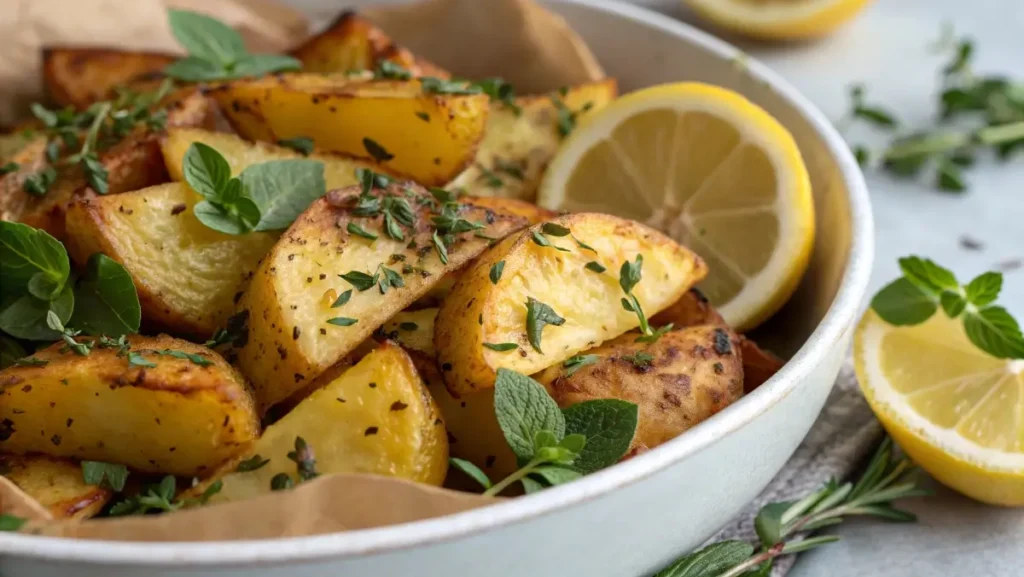 Greek lemon potatoes side dish with herbs