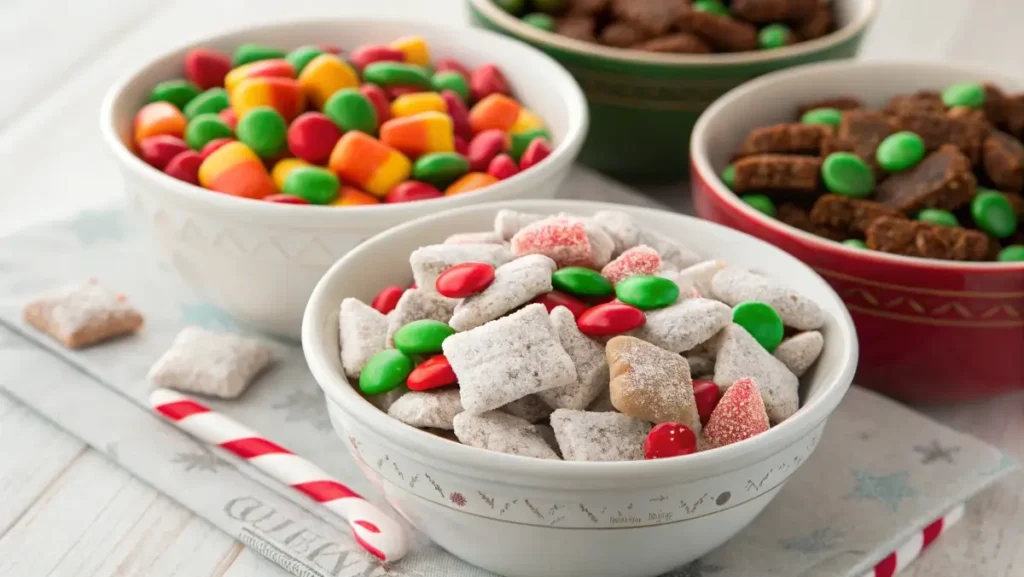 Holiday puppy chow variations Christmas Halloween Valentine’s Day