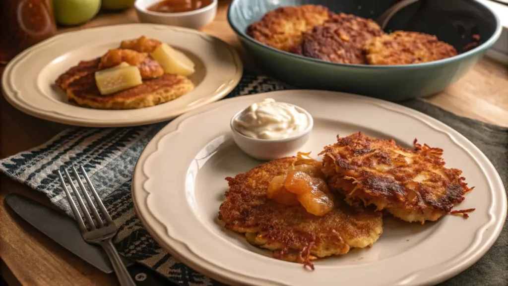 Latkes and potato pancakes side by side