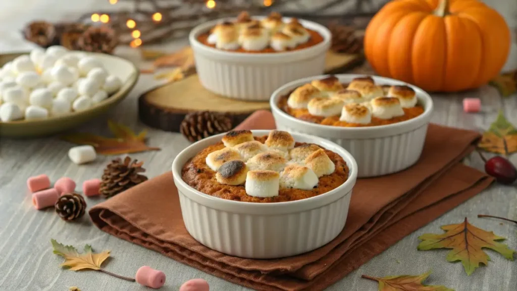 Mini Paula Deen sweet potato casseroles in ramekins