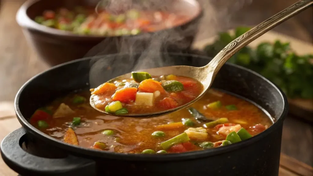 Mirepoix broth concentrate stirred into soup