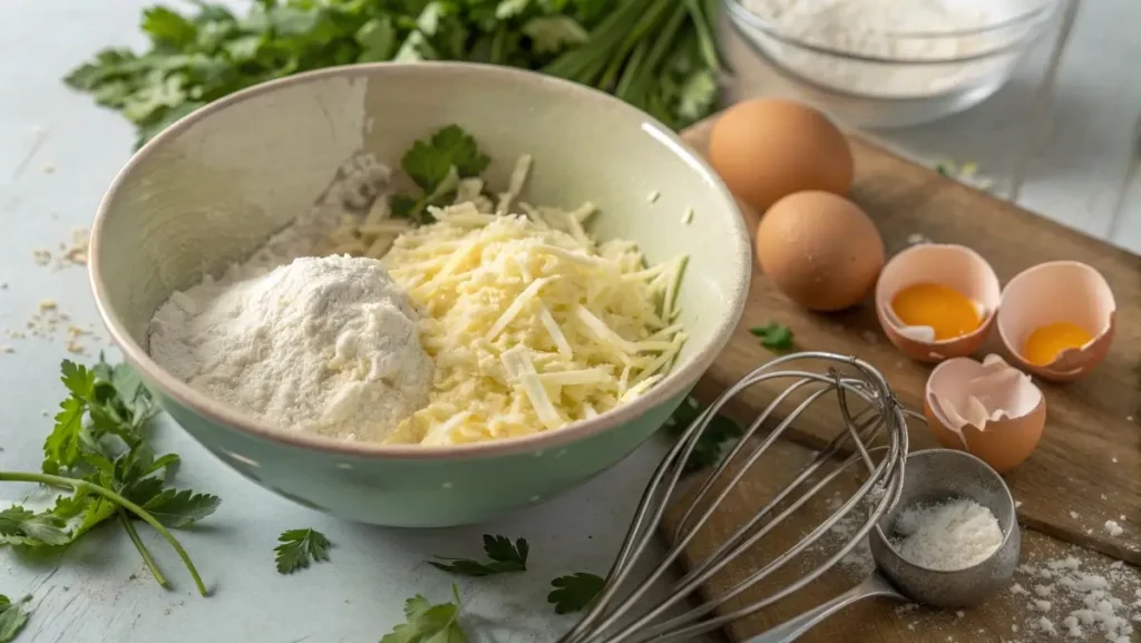 Mixing ingredients for potato pancake mix