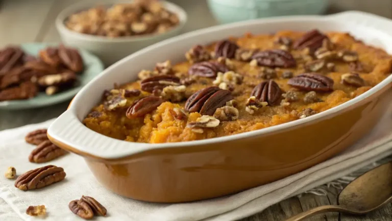 Paula Deen sweet potato casserole with pecan topping